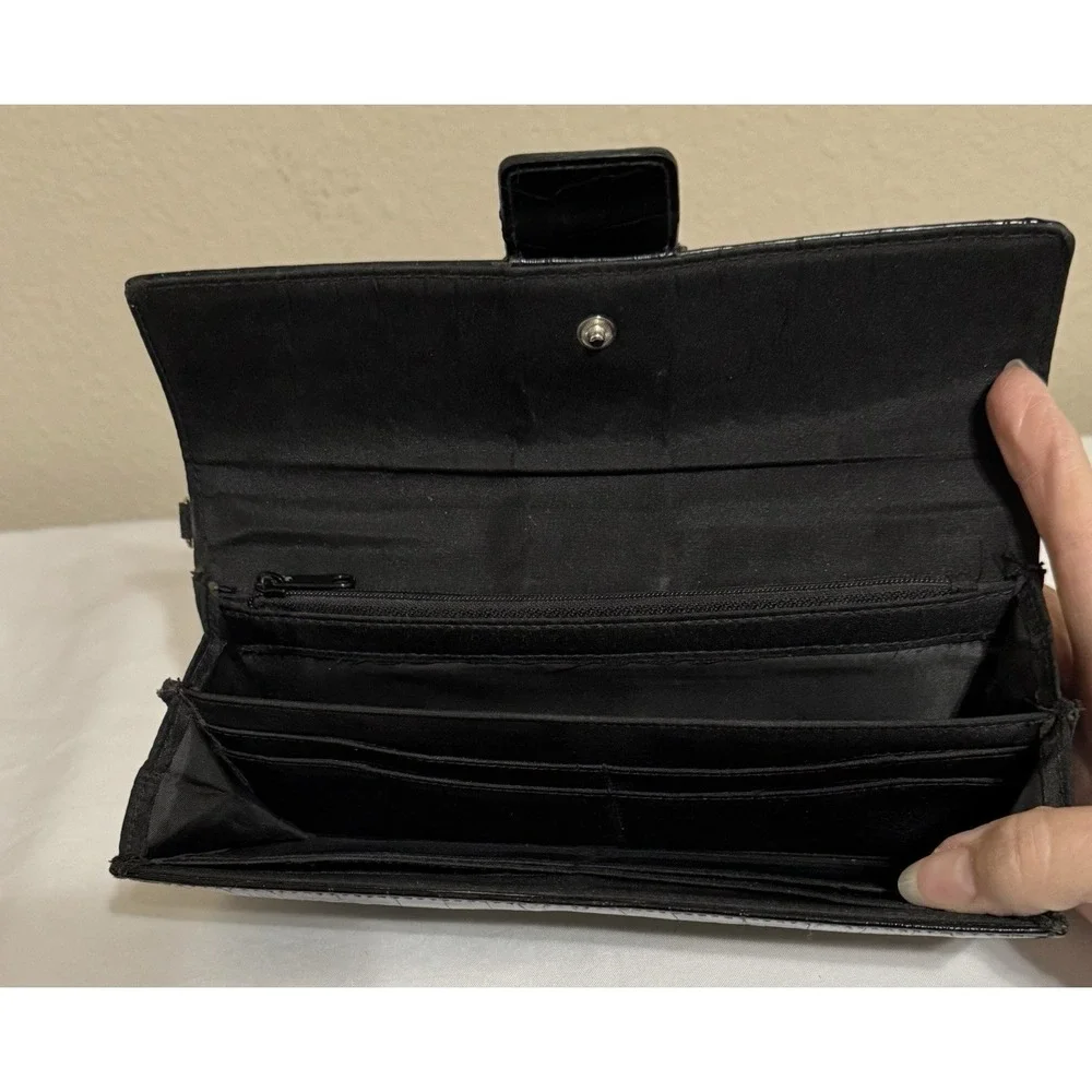 Black Y2K‎ Wallet Big-Buckle Snap Closure Reptile Pattern